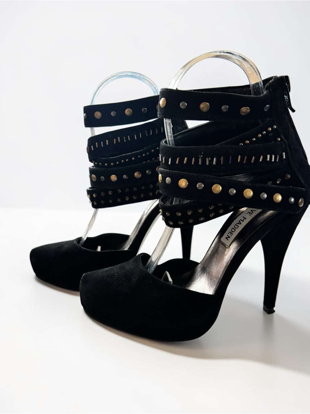 Steve Madden Traxx Black Suede Studded Platform Heels